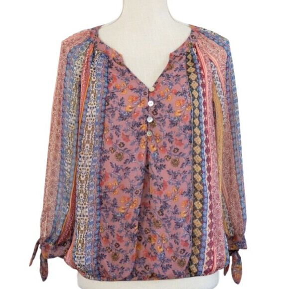 fig and flower Tops - Anthropologie Fig and Flower Blouse Women S Multicolor Boho Floral Sleeve Blouse